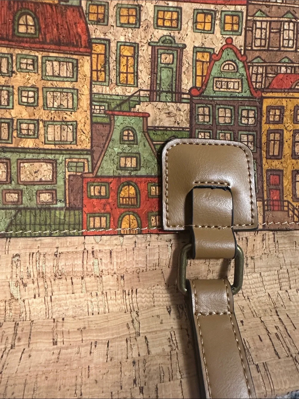 Cityscape Cork Backpack Tote in Tan and Multicolor - Unbranded